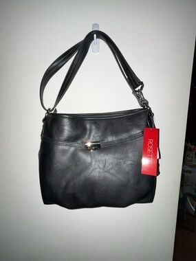 Rosetti Black Faux Leather Shoulder Bag with Gold Clasp
